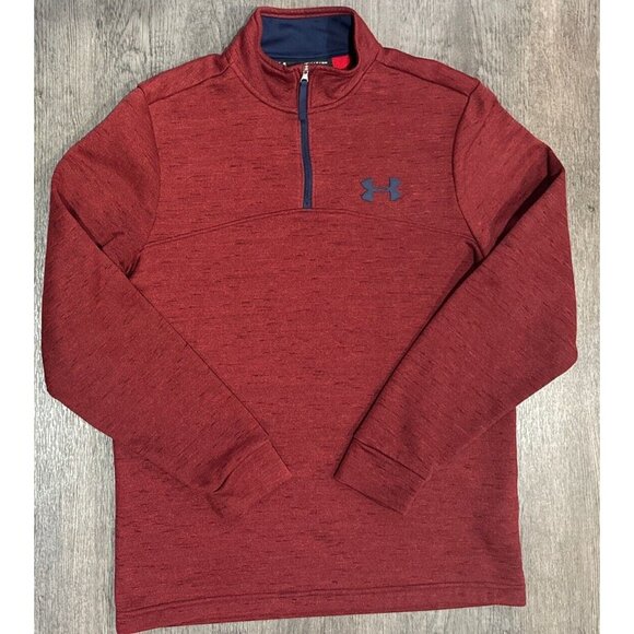 Under Armour Mens Quarter Zip Pullover ColdGear Red Navy Blue Mens S Shirt - Picture 1 of 7